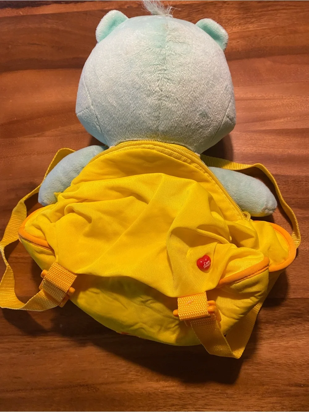 Care Bears Light Blue Plush Backpack Bear with Yellow Rainbow Belly